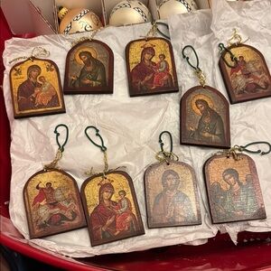 Religious Icon Ornaments Set - Gold and Brown